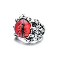 Auriselle Herrenring Verstellbar Totenkopf Zirkon Teufelsauge Vintage Wikinger Retro Offener Ring Daumenring Gothic Schmuck Geschenke für Männer Jungen Vater, Rot