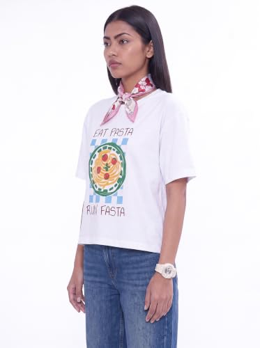 Image of Amazon Brand - Serve Women's Oversized Graphic T-Shirt | Cotton Printed Crew Neck Tee | Half Sleeve Loose Fit