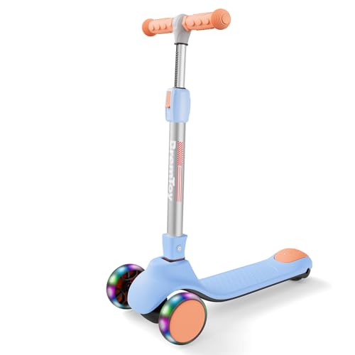 BremToy Kinderroller, Kinder Scooter mit Höhenverstellbarem Lenker, Tretroller mit PU-Rädern, Faltbarer Kickscooter für Kleinkinder Jungen Mädchen ab 3 Jahren (hellblau)