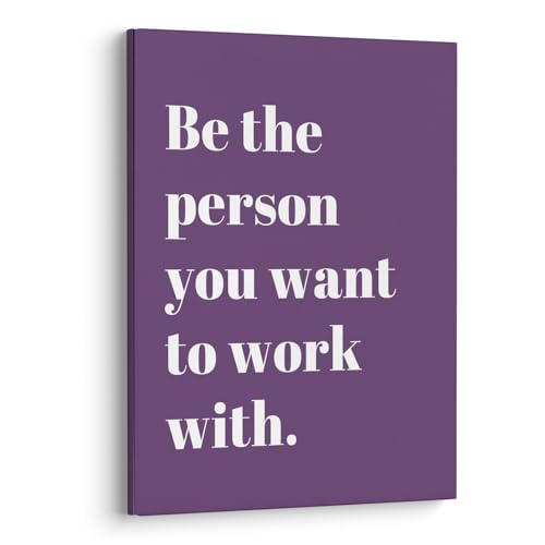 XWELLDAN Be The Person You Want to Work With Inspirational Quote Wall Art Canvas Prints,Team Work Motivational Quotes Wall Art Decor for Home Office Workplace, 11 x 14 Inch, Framed（purple2）