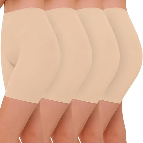 Image of ZENUTA Women 4 Pack Slip Short Under Dresses Underwear, Anti Chafing Seamless Cotton Shorts for Women Boy Shorts