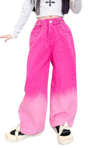 Girls Candy Colored Jeans Elastic Waist Wide Leg Denim Pants Kids Gradient Color Jeans Trousers3