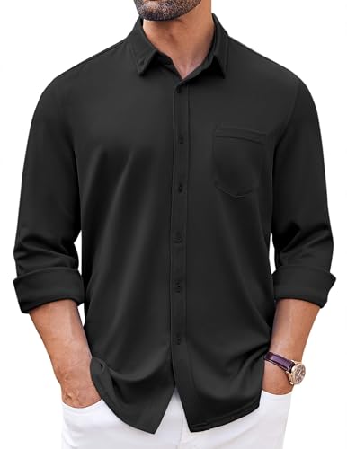 COOFANDY Mens Long Sleeve Button Down Shirt Wrinkle Free Casual Shirt for Men Untucked Shirts with Pocket for Wedding
