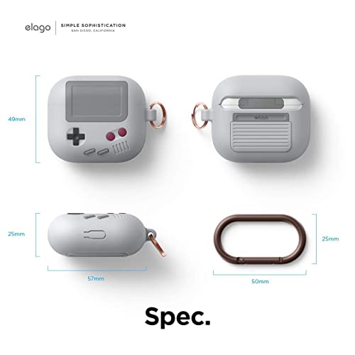 elago AW5 Funda Compatible con AirPods 3, Diseño Clásico de Consola de Juego con Mosquetón, Soporta Carga Inalámbrica (Gris Claro)