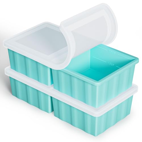 Image of Silicone Freezer Tray for Soup Ice Cubes: 2-Cup Freezing Tray with Lid for Meal Prep - 2Pack Silicon Soup Portion Freeze Trays Make Stock Souped Ice Cube