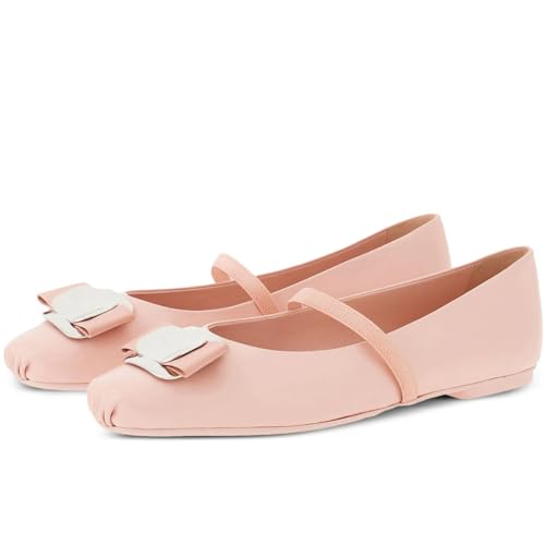Divanne Ballet Flats for Women, Bowtie Mary Jane Flats Square Toe Ballerina Shoes with Strap