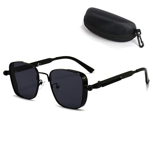 GoodToolSunglasses UV400 Protection New Ultra-Light Small Frame Retro Square Steampunk Metal Sunglasses for Unisex Personalized Style (black frame gray lenses)