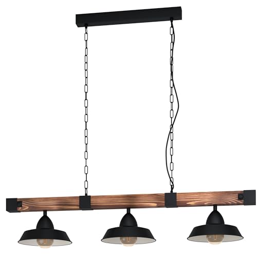 EGLO Hängelampe Oldbury, 2 flammige Vintage Pendelleuchte im Industrial Design, Pendellampe aus Stahl und Holz, Farbe Schwarz, braun rustikal, E27, 118 cm, FSC Zertifiziert EGLO Hängelampe Oldbury, 2 flammige Vintage Pendelleuchte im Industrial Design, Pendellampe aus Stahl und Holz, Farbe Schwarz, braun rustikal, E27, 118 cm, FSC Zertifiziert