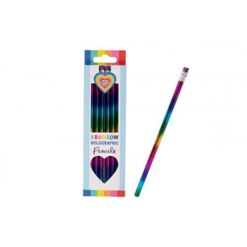 Pack of 8 - Kids Stationery Holographic Rainbow Pencils With Eraser Top, Multicolor - Image 2