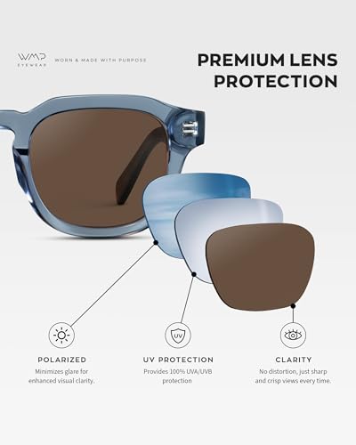 WMP Eyewear – Men’s Square Polarized Sunglasses: Thick Acetate Frame, Bold Geometric Shape, 5-Barrel Hinges, Retro 60s Design4