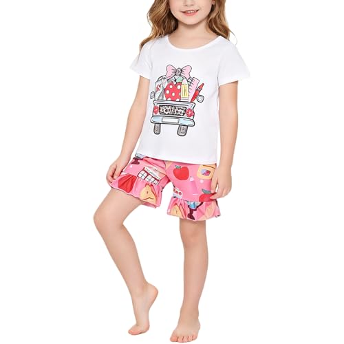 Image of Toddler Girls Back to School Pencil Outfits Set Ruffle T-Shirt Dress and Pants Outfit Set 3-8Years