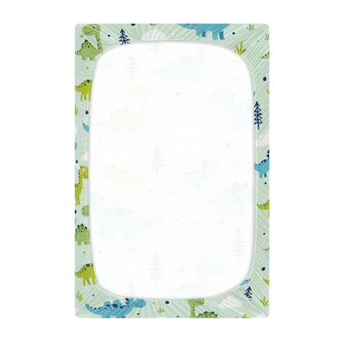Image of Dinosaur Clouds Grass Cartoon Pattern Crib Sheets Stretchy Portable Sheets for Baby Toddler Breathable Soft Crib Mattress Sheet for Girls Boys