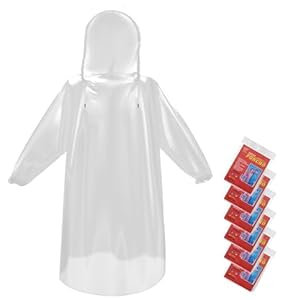 Bruvoalon 6 Pack Disposable Rain Ponchos for Men & Women – Waterproof PE Raincoats with Drawstring, Camping/Hiking/Emergency