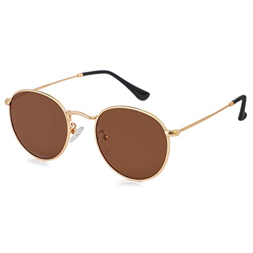 Image of Kursan Small Round Metal Polarized Sunglasses for Men Women Mirrored Lens Classic Circle Sun Glasses