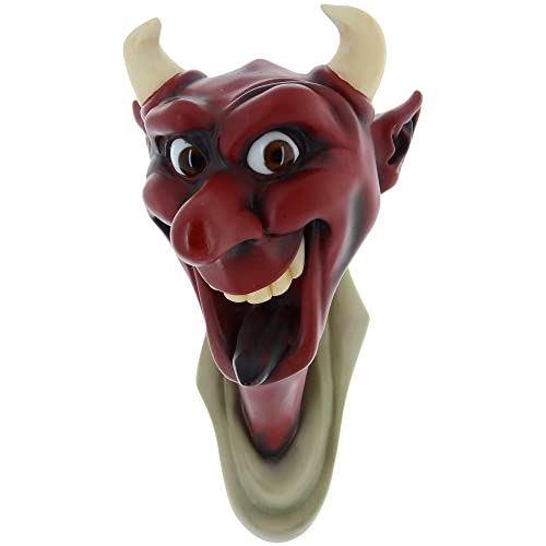 Sculpture décorative en forme de tête de diable - Décoration de table - Artisanat - Décoration de salon - Cave à vin - Chambre à coucher - Statuettes de bureau - En résine - Rouge - 22 cm de hauteur Cover