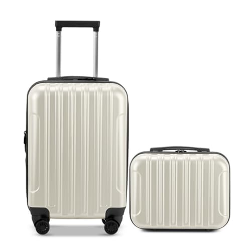 Luggage Set 2 Piece Set, PP Hard Shell Carry-On Luggage Set with Mini Box, Lightweight Rolling Luggage with Spinner Wheels and TSA Lock for Business Travel for Men and Women - Off-White, 14/202