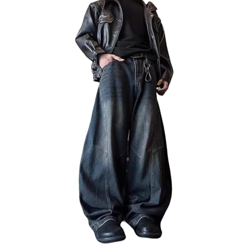 jupkem Men Wide-Leg Baggy Jeans Casual High-Waisted Y2k Cargo Pants Retro Hip-hop Street Style Harajuku Clothing