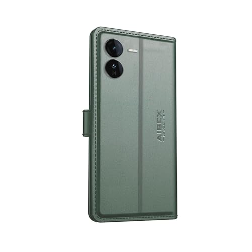 Image of AIBEX Compatible for IQOO Z9 5G Flip Cover Leather Finish with Magnatic Closure | Inside TPU with Card Pockets | Wallet Stand | Complete Protection Flip Case -Green
