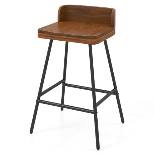 Image of COSTWAY 24 Inch Counter Height Bar Stool with Wooden Low Backrest