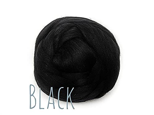 Colorful Passions Merino Wool Roving Oeko-TEX Certified Chunky Yarn Arm Knitting Felting Spinning Weaving Macrame 26-28 Microns EU Suppliers Black 50g (0.11lb) - Image 2