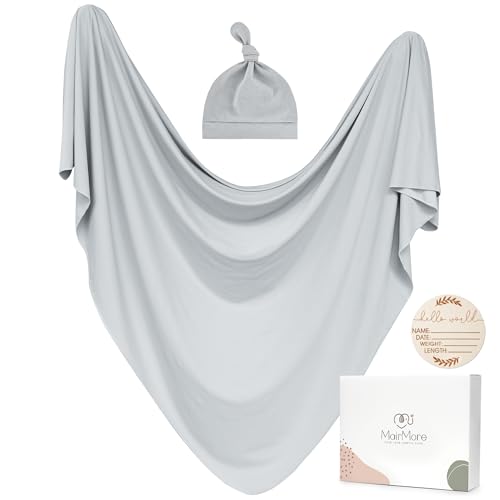 Image of MairMore Baby Swaddle Receiving Blankets with Matching Beanie Set Newborn Nursery Swaddle Wrap for Baby Girls and Boys (Grey)