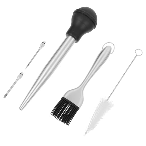 BEBEMOKO 1set Stainless Steel Turkey Baster Flavor Injector and Cleaning Brush Essential Tool for Basting Marinading and Enhancing Meat Flavor for Bbq Cooking and Outdoor Activities