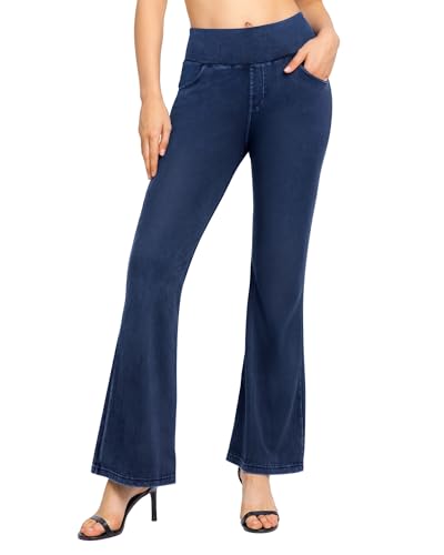 CLOZOZ Flared Jeans for Women High Waisted Stretchy Pull On Bell Bottom Flare Leggings with Pockets