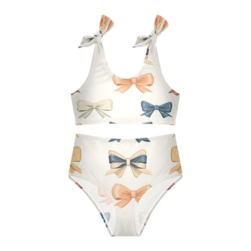 Bows Coquette Ribbons Yellow Orange Girls Tankini Swimsuit Kids Bikini Sets 2 Pcs Bathing Suit 3T3