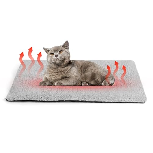 Self Warming Cat Bed, Heated Cat Bed, Noiseless Cat Heating Bed Pad, Self Heating Cat Dog Mat, Extra Warm Thermal Pet Pad for Indoor Outdoor Pets with Removable Cover Non-Slip Bottom Washable (Medium)