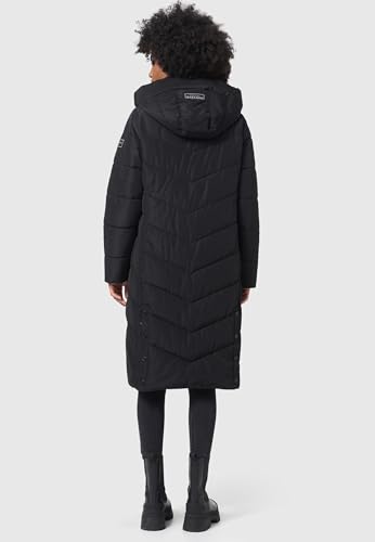Navahoo Damen Wintermantel Warmer Langer Steppmantel mit Abnehmbarer Kapuze Sahnekatzii XIV Black Gr. M