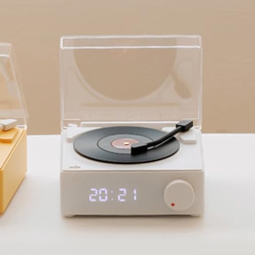 Dilwe Haut-Parleur Tourne-Disque Portable sans Fil, Haut-Parleur Stéréo HiFi Rotatif à 360 Degrés, Trois Modes de Lecture pour Chambre à Coucher (White)