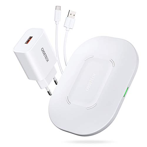 CHOETECH Wireless Charger, 15W Qi Induktive Ladestation mit QC 3.0 Adapter, Kabelloses Ladegerät für iPhone SE 2020/11/11 Pro Max/XR/XS/X/8/AirpodsPro/Galaxy Note10/9/S20/S10/S9/Huawei,15W for LG Sony