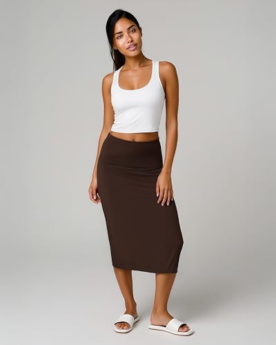Real Essentials 3 Pack: Womens Soft Midi Skirt – High Waisted Pencil Work Office Business Casual Skirts with Back Slit Plus3