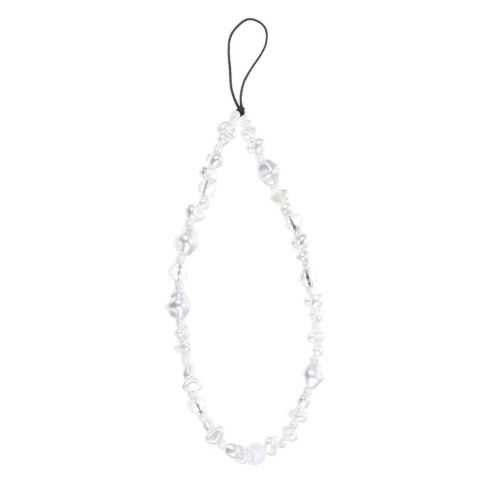 GatuidaBeaded Phone Charm: Pearl Phone Charms Strap White Mobile Phone Case Charms Cell Phone Wrist Strap Beaded for Women Girls Gift Anti-Lost Lanyard Phone Bag Keychain Camera Decor