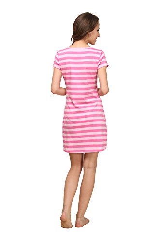 Qianxiu Womens Nightgowns Cotton Sleepwear Sleep Shirt Short Sleeve Nightshirt Stripe Sleepshirt Sleep dress S-XL3