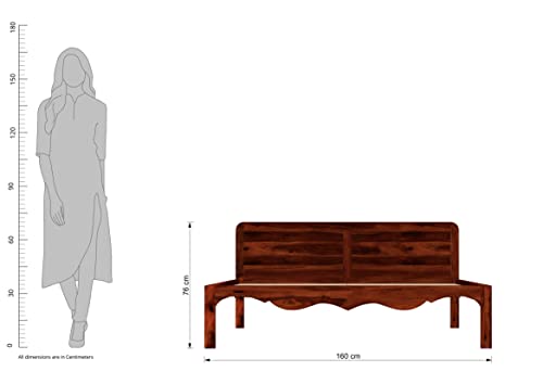 Image of STRATA FURNITURE Solid Sheesham Wood Mehraab Queen Size Bed Without Storage | Palang Cots Wooden Double Beds with Headboard | Ideal Furniture for Living Room Bedroom (Honey Finish)