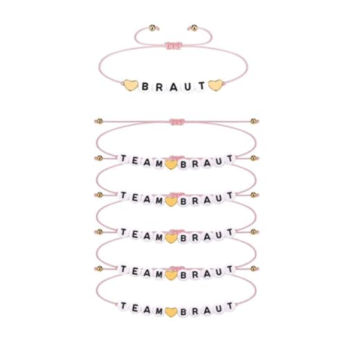 OUDQFCJ 6 Stück Team Braut Armbänder Set,Jga Armbänder Team Bride Frauen Deko Junggesellinnenabschied,Junggesellenabschied Frauen Poltern,Hen Bachelorette Party Accessoires Rosa