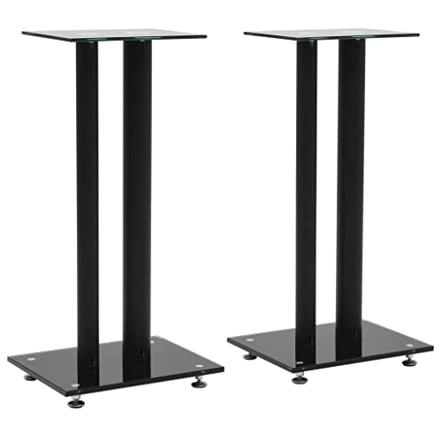 GOLINPEILO Speaker Stands 2 pcs Tempered Glass 2 Pillars Design Black (Weight:17.44 lbs)