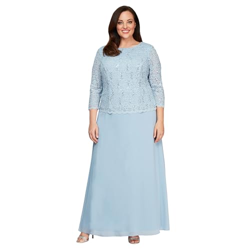 Image of Alex Evenings Women's 3 /4 Sleeve Stretch Lace Bodice One Piece Mother of The Bride Dress
