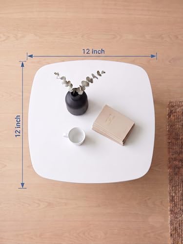 Image of Modern Square Side Table with 4 Wooden Legs, Minimalist End Table /Coffee Table for Living Room, Bedside Nightstand for Bedroom, Balcony & Small Spaces