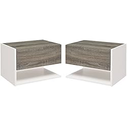 Cajones Flotantes Ikea HOMCOM Juego de 2 Mesitas de Noche Flotantes de Madera con 1 Cajón y Estante Abierto Diseño Montado en Pared Moderno 46x30x30 cm Roble y Blanco