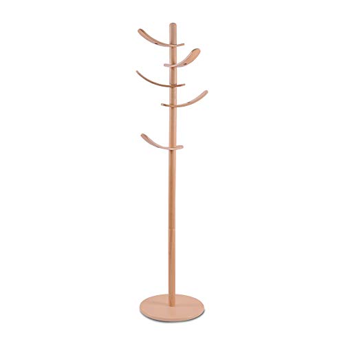 Yakers collection Wooden Coat Rack 5 Rotatable Hooks Hall Tree Coat Racks Free Standing with Adjustable Size Easy Assembly Entryway Coat Hanger Stand for Cloths Hat Scarves HandbagsNature