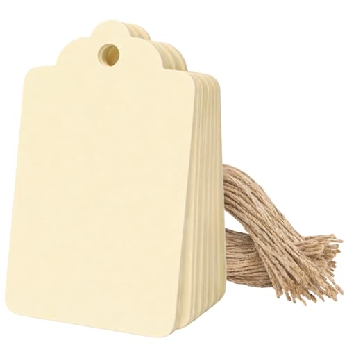 Image of CVANU 200pcs Premium Color Tag Blank Hanging with Pre-Punched Hole Tags for DIY Crafts, Gift Wrapping, Labelling & Writable Decorative Tags for All Occasions (2.85in X 1.7in) Cream2