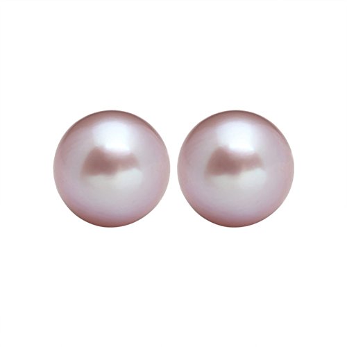Sterling Silver Stud Freshwater Cultured Pearl Earring Button Handpicked AAA+ Quality Pearl (Purple 8-8.5mm)