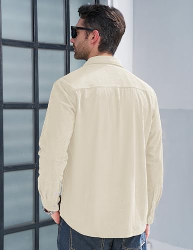 MAGCOMSEN Men's Corduroy Shirt Jacket Long Sleeve Lightweight Jacket Button-Up Casual Shacket with Flap Pockets4