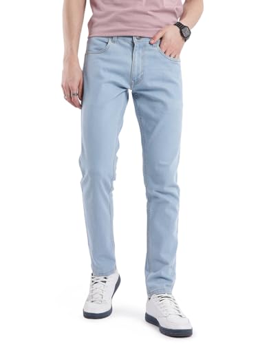 Image of WROGN Men Cotton Blend Jeans | Solid | Mid Rise | Slim Fit