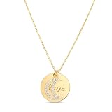 Moments Précieux Collier enfant médaille gravée et charm lune à strass, plaqué Or   Idée cadeau pour Noël   Anniversaires   Baptême   Communion