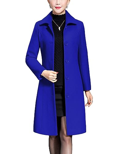 Jenkoon Women's Wool Trench Coat Winter Long Thick Overcoat Walker Coats(Blue,S)