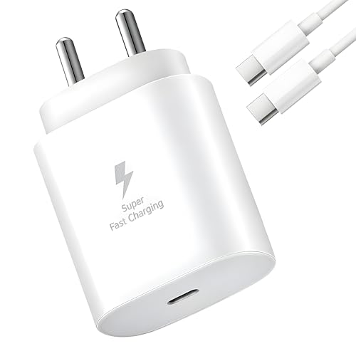 Image of MAK 25W Charger with Cable for Samsung Galaxy F23 5G Type C Charger Adapter Compatible with Galaxy F23 Charger, 25 Watt USB Type C to C Pd Charging Adapter C Type, White