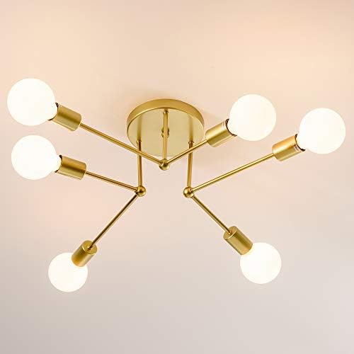 SOZOMO Modern Sputnik Chandelier, 6-Lights Semi Flush Mount Ceiling Light, Modern Ceiling Lights for Bedroom, Gold.